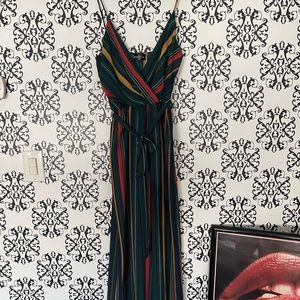 Multi- Color, Spaghetti Strap Jumpsuit with Matching Belt - Size Large